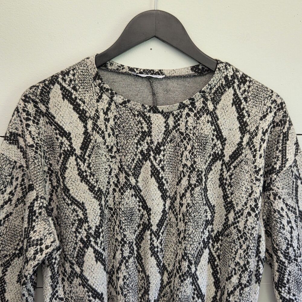 ZARA Trafaluc Snake Animal Print Knit Balloon Sleeve Cropped Blouse Women Size M - Picture 6 of 9